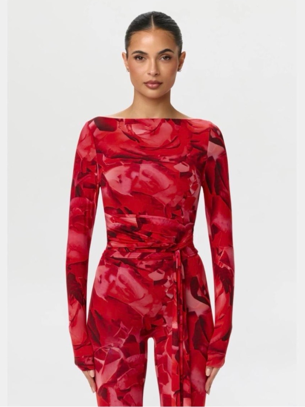 Naked Wardrobe Bare Body Print Long Sleeve With Tie Rouge Rose